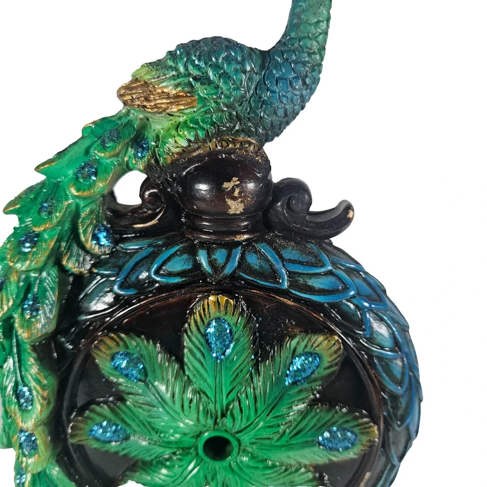 Cracker Barrel Peacock Table Clock Jeweled Resin Figurine Tested Works Ornate